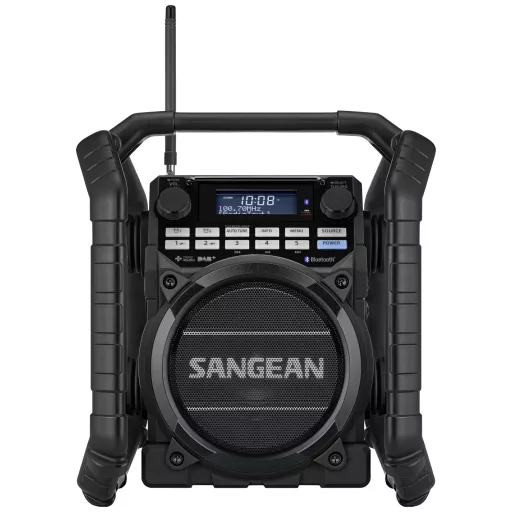 Sangean U-4 DBT+ Építkezési rádió DAB+, URH AUX, Bluetooth®, USB Akkutöltő funkció, Újratölthető, Vízálló, ütésálló Fekete