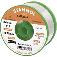   Stannol Kristall 611 Fairtin Forrasztóón, ólommentes Ólommentes Sn99,3Cu0,7 REM1 250 g 0.7 mm