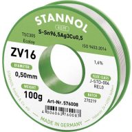  Stannol ZV16 Forrasztóón, ólommentes Ólommentes Sn96,5Ag3Cu0,5 REL0 100 g 0.5 mm