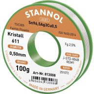   Stannol Kristall 611 Fairtin Forrasztóón, ólommentes Ólommentes Sn96,5Ag3Cu0,5 REM1 100 g 0.5 mm