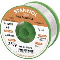   Stannol Kristall 611 Fairtin Forrasztóón, ólommentes Ólommentes Sn99,3Cu0,7 REM1 250 g 0.7 mm