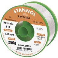   Stannol Kristall 611 Fairtin Forrasztóón, ólommentes Ólommentes Sn99,3Cu0,7 REM1 250 g 1 mm
