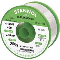   Stannol Kristall 600 Fairtin Forrasztóón, ólommentes Ólommentes Sn96,5Ag3Cu0,5 REL0 250 g 0.5 mm