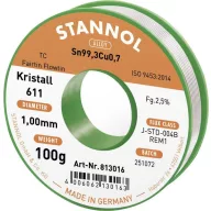   Stannol Kristall 611 Fairtin Forrasztóón, ólommentes Ólommentes Sn99,3Cu0,7 REM1 100 g 1 mm