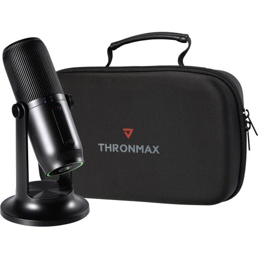 Thronmax M2P-BKIT Álló USB-s stúdió mikrofon Átviteli mód:Vezetékes Talp, Vezetékkel, Csíptetővel, Táskával, Szélvédővel USB-C®, Audio, sztereo (3.5 mm jack)