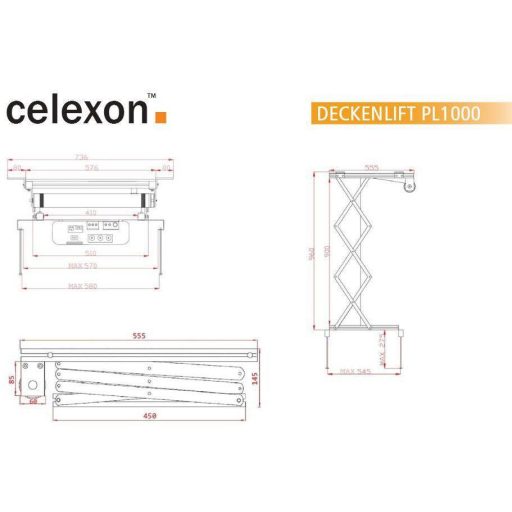 Celexon Kivetítő mennyezeti tartó Állítható magasságú Ezüst