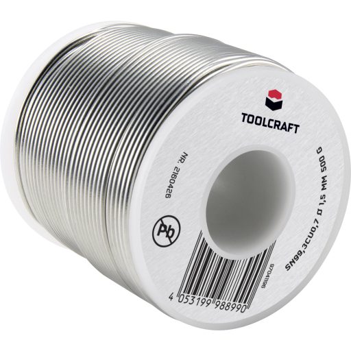 TOOLCRAFT Forrasztóón, ólommentes Tekercs Sn99,3Cu0,7 ROL1 500 g 1.5 mm