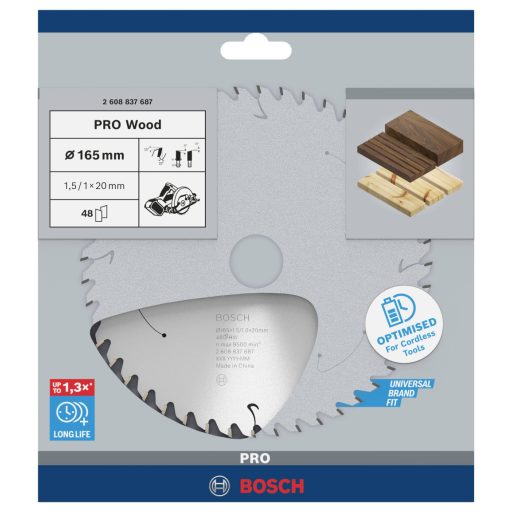 Bosch Accessories Bosch Power Tools 2608837687 Keményfém körfűrészlap 165 x 20 mm Fogak száma (collonként): 48 1 db