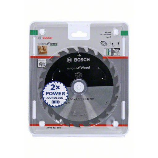Bosch Accessories Bosch Power Tools 2608837688 Keményfém körfűrészlap 165 x 30 mm Fogak száma (collonként): 24 1 db