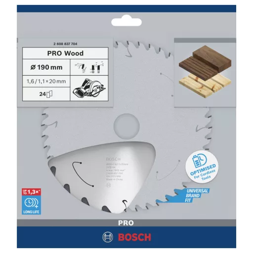 Bosch Accessories 2608837704 2608837704 Keményfém körfűrészlap 190 x 20 mm Fogak száma (collonként): 24 1 db