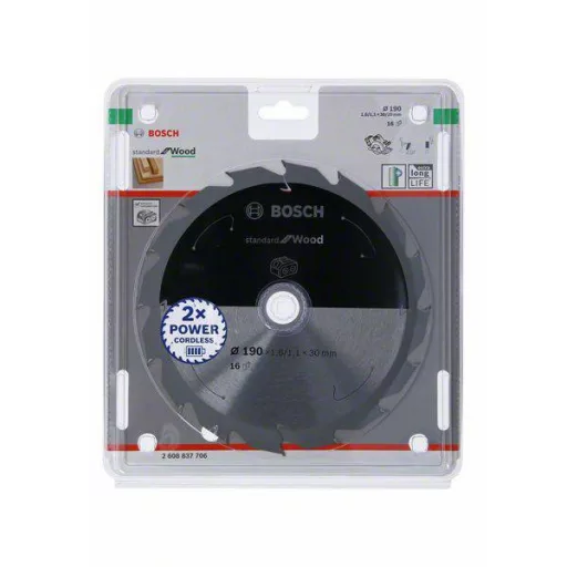Bosch Accessories Bosch Power Tools 2608837706 Keményfém körfűrészlap 190 x 30 mm Fogak száma (collonként): 16 1 db