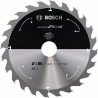   Bosch Accessories Bosch Standard for Wood - Kreissägeblatt - für Holz 2608837708 Keményfém körfűrészlap 190 x 30 mm Fogak száma (collonként): 24 1 db