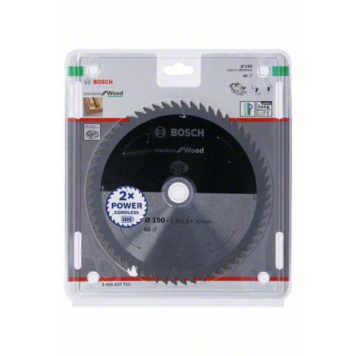 Bosch Accessories Bosch Power Tools 2608837711 Keményfém körfűrészlap 190 x 30 mm Fogak száma (collonként): 60 1 db