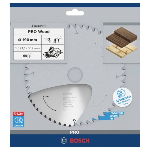 Bosch Accessories Bosch Power Tools 2608837711 Keményfém körfűrészlap 190 x 30 mm Fogak száma (collonként): 60 1 db