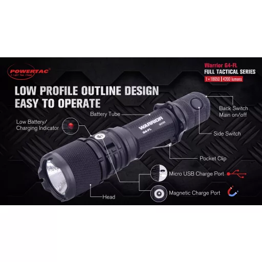 Powertac WAR-G4 FLW LED Kézilámpa Akkuról üzemeltetett 4200 lm 152 g