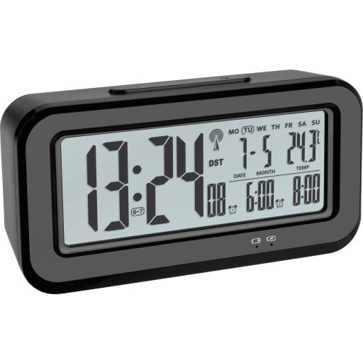 TFA Dostmann 60.2554.01 Rádiójel vezérlésű Ébresztőóra Fekete Riasztási idők 2 Nagy kijelző