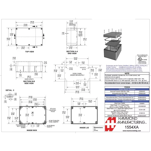 Hammond Electronics 1554XAGY Univerzális műszerdobozok ABS Szürke 1 db