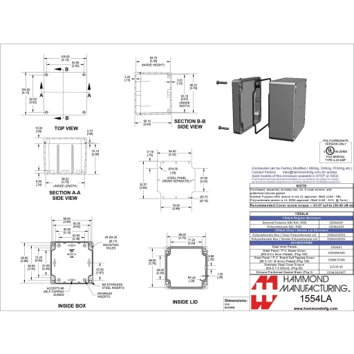Hammond Electronics 1554 PC SL 1554LA2GYSL Univerzális műszerdobozok Polikarbonát Szürke 1 db