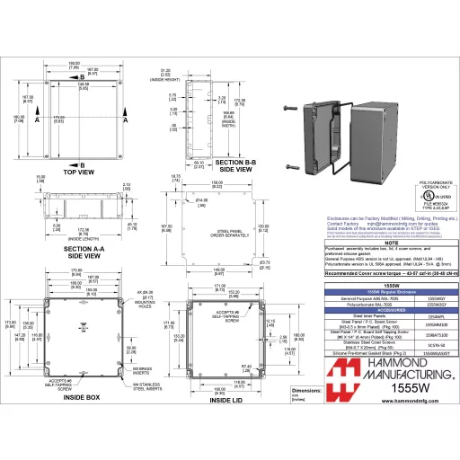 Hammond Electronics 1555 ABS 1555WGY Univerzális műszerdobozok ABS Szürke 1 db