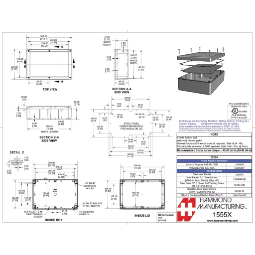 Hammond Electronics 1555 ABS 1555XGY Univerzális műszerdobozok ABS Szürke 1 db