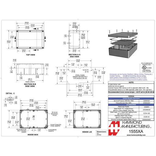 Hammond Electronics 1555 PC 1555XA2GY Univerzális műszerdobozok Polikarbonát Szürke 1 db