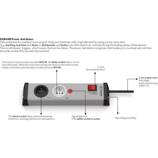 Ehmann 0218x02022301b Dugalj elosztó Szürke, Fekete Védőérintkezős 1 db
