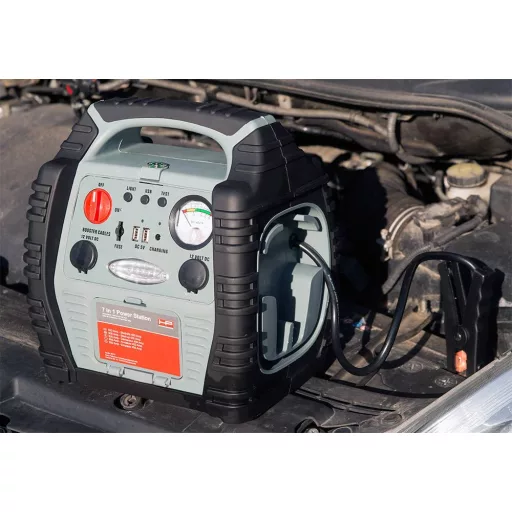 HP Autozubehör Gyorsindító rendszer 7 in1 Power Pack 900A 20717 Indulási segédáram=400 A 2 db 12 V-os kimenet, Töltési állapot kijelzés, Fém fogók,