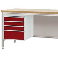   Manuflex ZB4822.3003 Háztartó ALU munkaasztalokhoz, használható magasság 500 mm, 4 fiókkal, az asztalmélységhez 800 mm