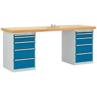   Manuflex TP5092.5007 COMBI munkapad rendszer, 2 ház, 1. ház, tömör bükk tetejű, Sz xxxH = 2000 x 700 x 840 mm