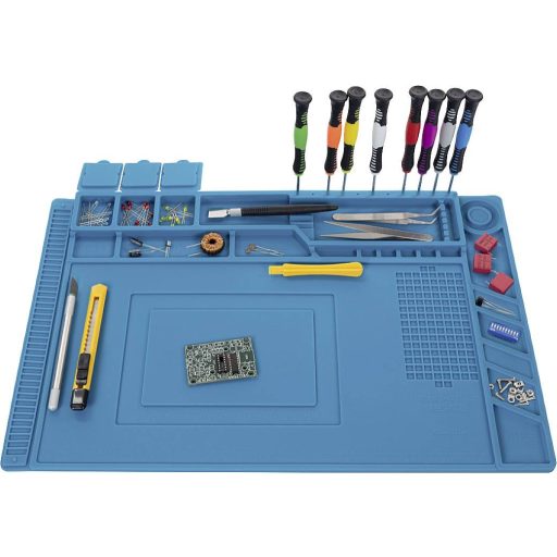 Szilikon forrasztószőnyeg, 450 x 300 mm, kék, ESD védett, Velleman AS11