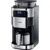   Severin Filterkaffeemaschine mit Mahlwerk und Edelstahl-Thermokanne, Kávéfőző Fekete, Nemesacél (matt) Kapacitás, csésze=8 Kijelző, Hőszigetelt kiöntő,