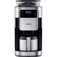   Severin Filterkaffeemaschine mit Mahlwerk und Edelstahl-Thermokanne, Kávéfőző Fekete, Nemesacél (matt) Kapacitás, csésze=8 Kijelző, Hőszigetelt kiöntő,