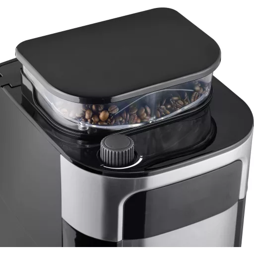 Severin Filterkaffeemaschine mit Mahlwerk und Edelstahl-Thermokanne, Kávéfőző Fekete, Nemesacél (matt) Kapacitás, csésze=8 Kijelző, Hőszigetelt kiöntő,