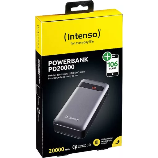 Intenso PD20000 Powerbank 20000 mAh Quick Charge 3.0, Power Delivery 3.0 LiPo Fekete állapotjelző