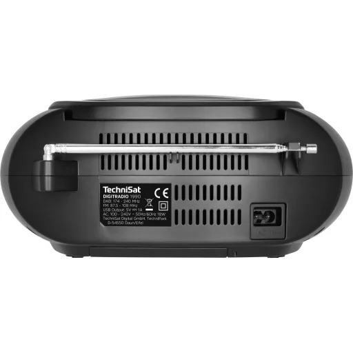 TechniSat DIGITRADIO 1990 CD-s rádió DAB+, URH AUX, Bluetooth®, CD, USB Akkutöltő funkció, Ébresztő funkció Fekete