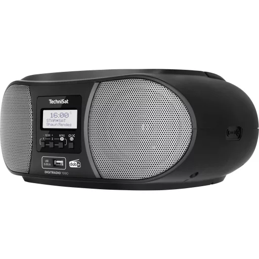 TechniSat DIGITRADIO 1990 CD-s rádió DAB+, URH AUX, Bluetooth®, CD, USB Akkutöltő funkció, Ébresztő funkció Fekete