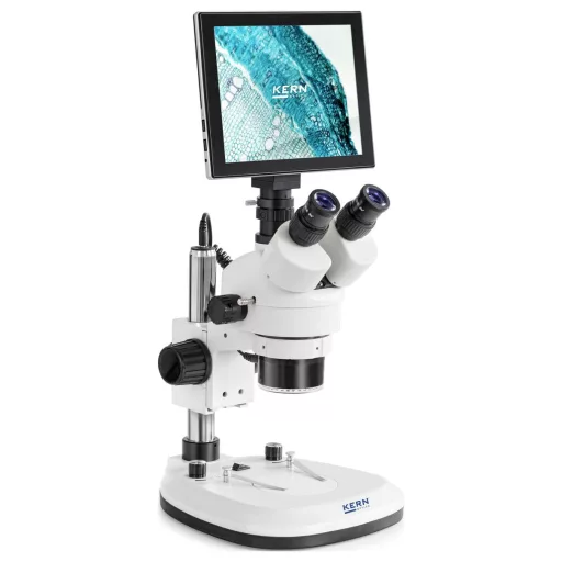 Digitális sztereo mikroszkóp, trinokulár 45x, beeső fény/megvilágítás, Kern OZL 466T241