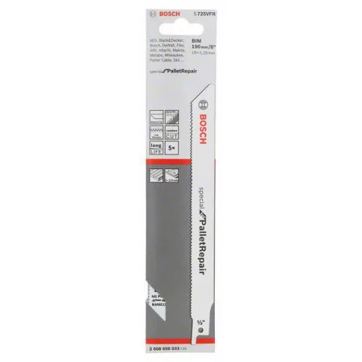 Bosch Accessories 2608658033 Szablyafűrészlap, S 725 VFR, speciális raklapjavításhoz, 5 csomag 1 db