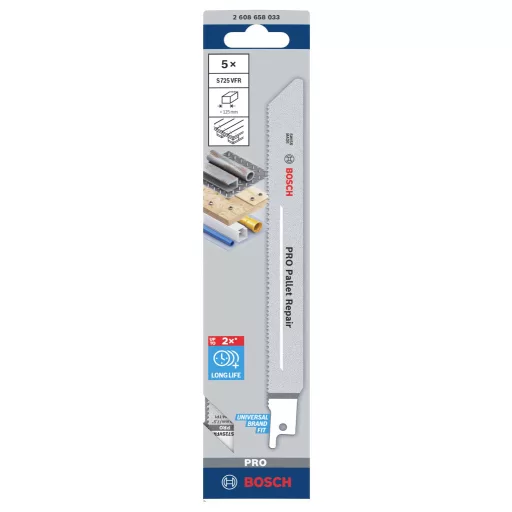 Bosch Accessories 2608658033 Szablyafűrészlap, S 725 VFR, speciális raklapjavításhoz, 5 csomag 1 db
