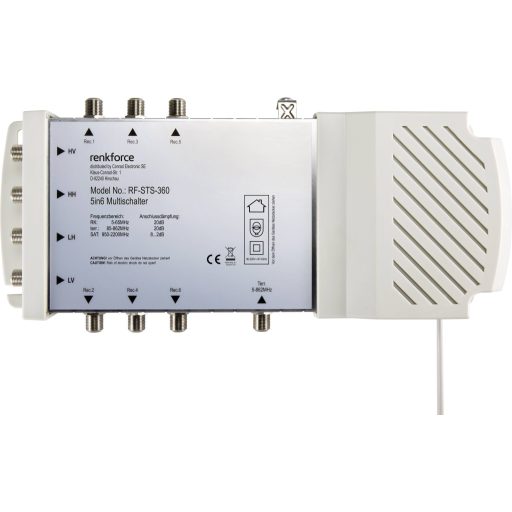Renkforce RF-STS-360 Sat multikapcsoló Bemenetek (multikapcsoló): 5 (4 SAT/1 terresztikus) Résztvevők száma: 6 Quad LNB-re alkalmas