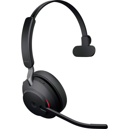 Jabra Evolve2 65 monaural On Ear headset Bluetooth® Stereo Fekete Hangerő szabályozás, Elemtöltés kijelzés, Mikrofon némítás Telefon