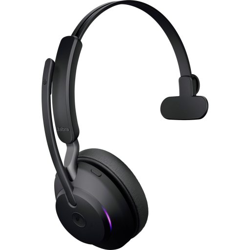 Jabra Evolve2 65 monaural On Ear headset Bluetooth® Stereo Fekete Hangerő szabályozás, Elemtöltés kijelzés, Mikrofon némítás Telefon