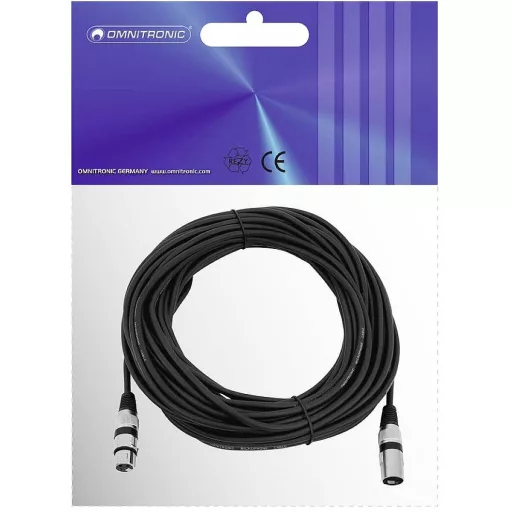 Omnitronic 3022058N XLR Összekötőkábel [1x XLR dugó, 3 pólusú - 1x XLR alj, 3 pólusú] 20.00 m Fekete