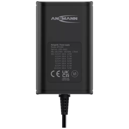 Ansmann 1201-0022 Dugasztápegység, beállítható 12 V/DC, 9 V/DC, 7.5 V/DC, 6 V, 4.5 V/DC, 3 V 600 mA 7.20 W