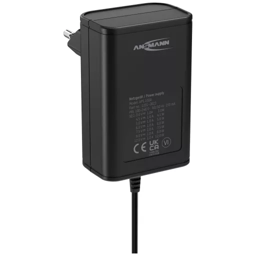 Ansmann 1201-0023 Dugasztápegység, beállítható 12 V/DC, 9 V/DC, 7.5 V/DC, 6 V, 4.5 V/DC, 3 V 1000 mA 12 W
