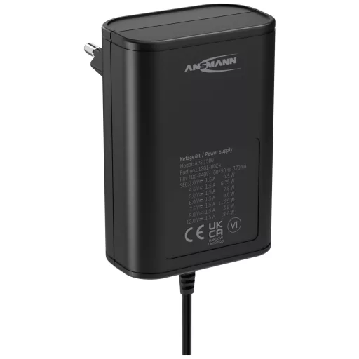 Ansmann 1201-0024 Dugasztápegység, beállítható 12 V/DC, 9 V/DC, 7.5 V/DC, 6 V, 4.5 V/DC, 3 V 1500 mA 18 W