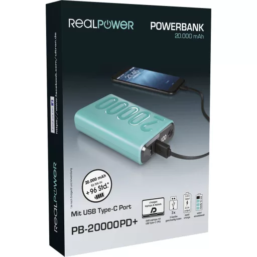 RealPower PB-20000PD+ Powerbank 20000 mAh Lítium Zöld