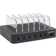   Manhattan 102254 USB-s töltőállomás 50 W 6x USB-A Fekete, Átlátszó Beltér