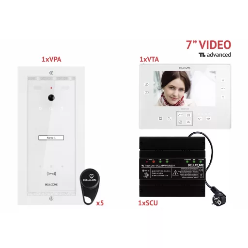 Bellcome Advanced 7 Video-Kit 1 Familie Videó kaputelefon Vezetékes Komplett készlet 8 részes Fehér