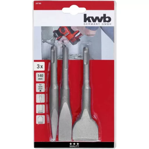 kwb 247185 Véső készlet 3 részes 40 mm, 20 mm Teljes hossz 140 mm SDS-Plus 1 db